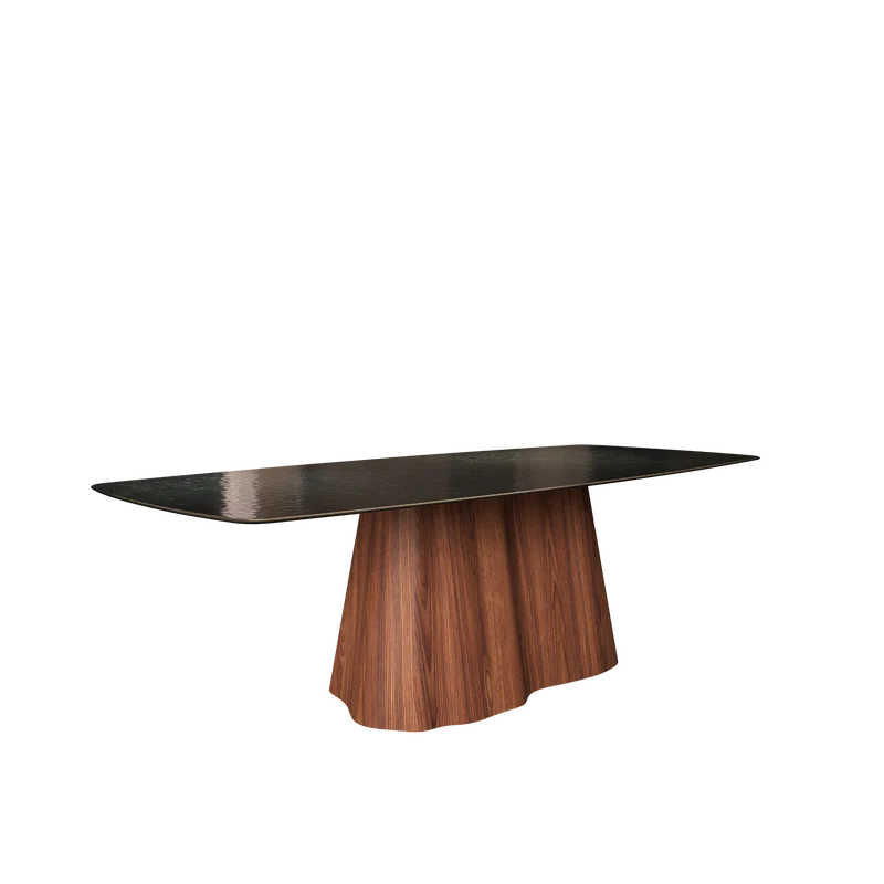 MARILYN masă de dining, nuc american, blat sticlă