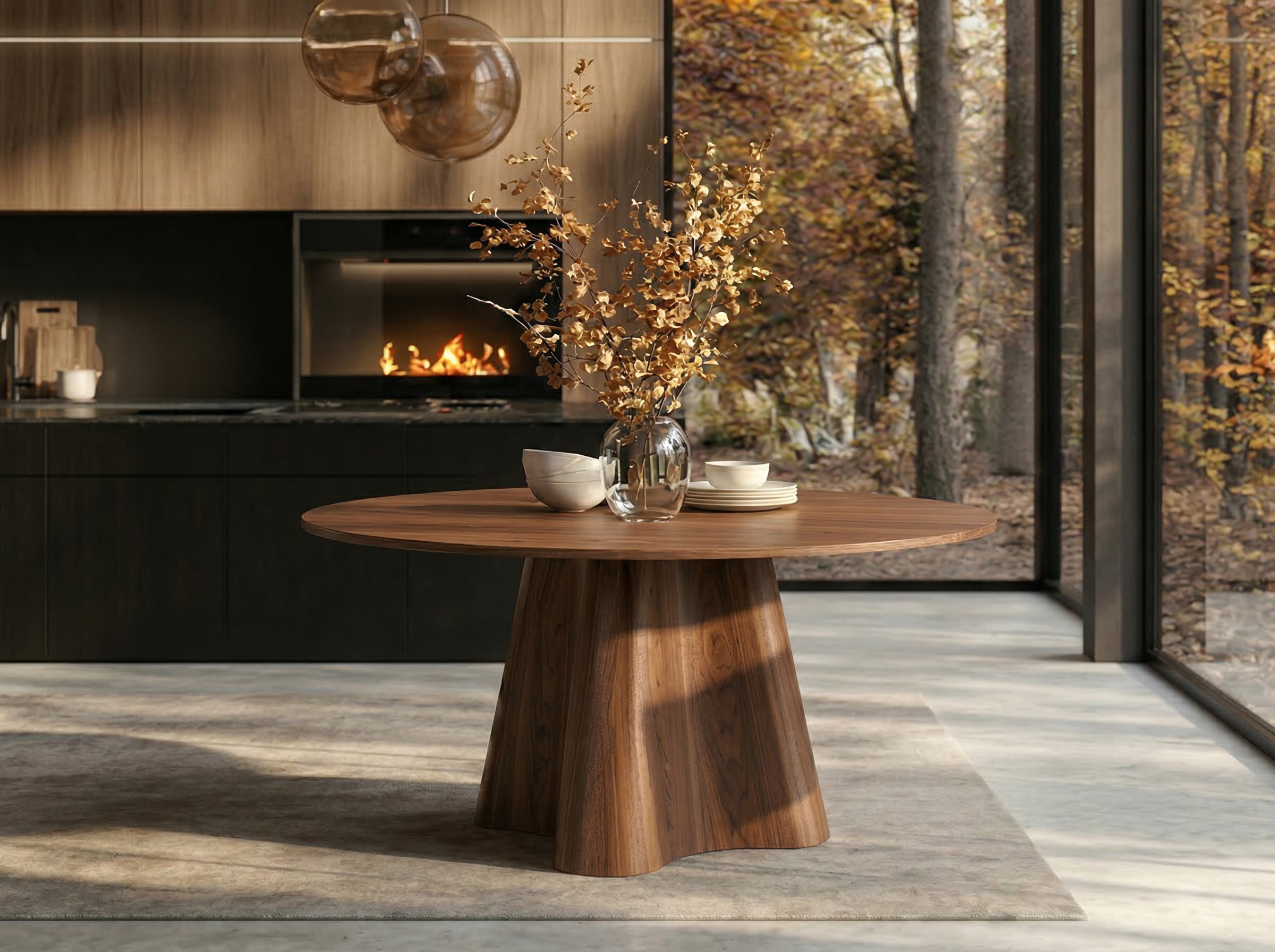 CORTINA masă de dining rotundă, nuc american